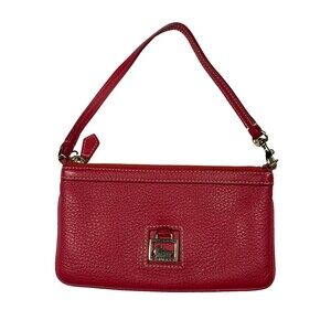 Dooney & Bourke Pebble Grain Leather Wristlet Strawberry Pink Waterproof Lined